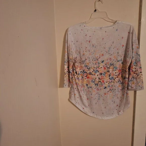 spring henley neck casual print 3/4 length sleeve - Picture 5 of 9